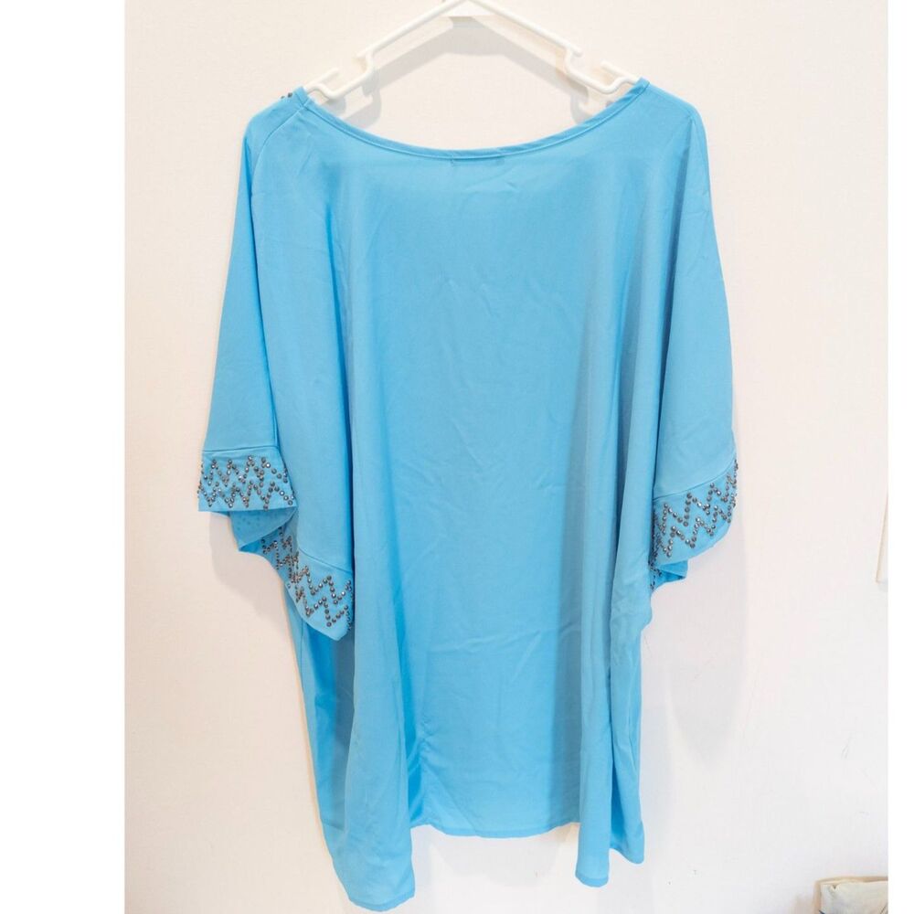Cha Cha Vente womens blue rhinestone blouse size 3X - Picture 3 of 5